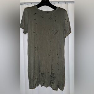 Women’s Olive Distressed T-Shirt Dress
